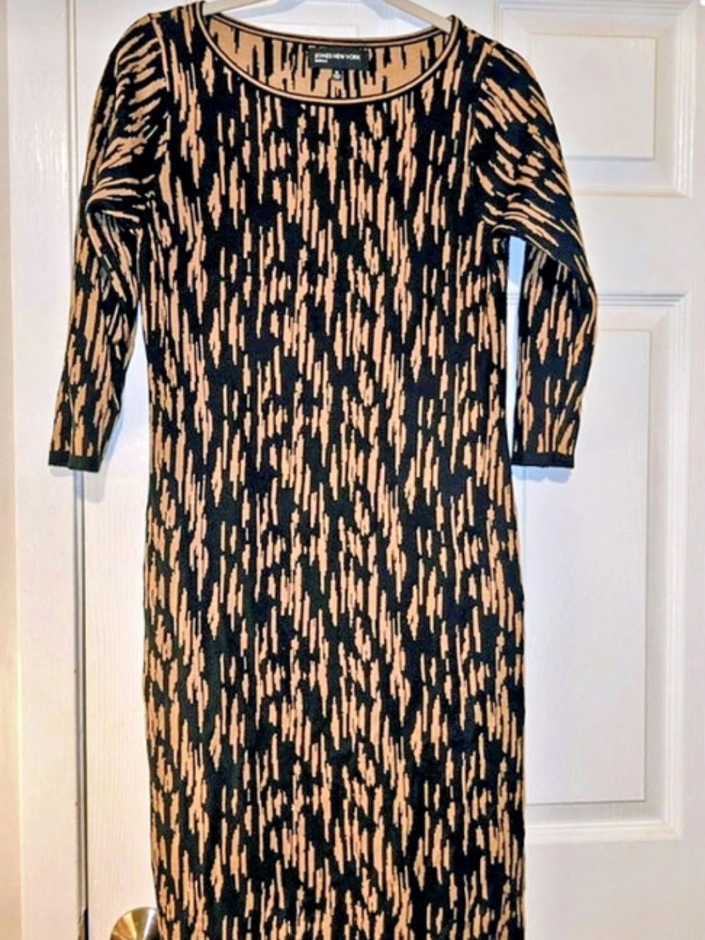 Jones New York Abstract Print Midi Dress in Black & Brown Size Medium Like